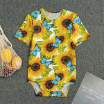 Blue Butterfly Sunflower Pattern Print Men's Bodysuit