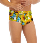 Blue Butterfly Sunflower Pattern Print Men's Briefs