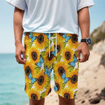 Blue Butterfly Sunflower Pattern Print Men's Cargo Shorts