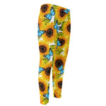 Blue Butterfly Sunflower Pattern Print Men's Compression Pants