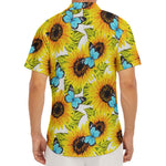 Blue Butterfly Sunflower Pattern Print Men's Deep V-Neck Shirt