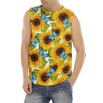 Blue Butterfly Sunflower Pattern Print Men's Fitness Tank Top