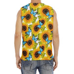 Blue Butterfly Sunflower Pattern Print Men's Fitness Tank Top