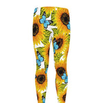 Blue Butterfly Sunflower Pattern Print Men's leggings