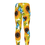 Blue Butterfly Sunflower Pattern Print Men's leggings