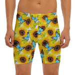 Blue Butterfly Sunflower Pattern Print Men's Long Boxer Briefs