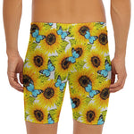 Blue Butterfly Sunflower Pattern Print Men's Long Boxer Briefs