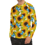 Blue Butterfly Sunflower Pattern Print Men's Long Sleeve Rash Guard