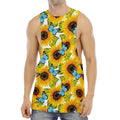 Blue Butterfly Sunflower Pattern Print Men's Muscle Tank Top