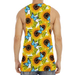 Blue Butterfly Sunflower Pattern Print Men's Muscle Tank Top