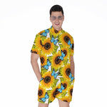 Blue Butterfly Sunflower Pattern Print Men's Rompers
