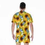 Blue Butterfly Sunflower Pattern Print Men's Rompers