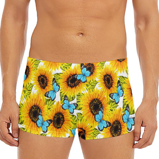 Blue Butterfly Sunflower Pattern Print Men's Short Boxer Briefs