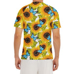 Blue Butterfly Sunflower Pattern Print Men's Short Sleeve Rash Guard