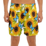 Blue Butterfly Sunflower Pattern Print Men's Split Running Shorts