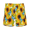 Blue Butterfly Sunflower Pattern Print Men's Athletic Shorts