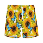 Blue Butterfly Sunflower Pattern Print Men's Sports Shorts
