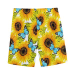 Blue Butterfly Sunflower Pattern Print Men's Sports Shorts