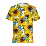 Blue Butterfly Sunflower Pattern Print Men's Sports T-Shirt