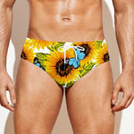 Blue Butterfly Sunflower Pattern Print Men's Swim Briefs