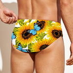 Blue Butterfly Sunflower Pattern Print Men's Swim Briefs
