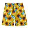 Blue Butterfly Sunflower Pattern Print Men's Swim Trunks