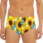 Blue Butterfly Sunflower Pattern Print Men's Triangle Swim Briefs
