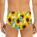 Blue Butterfly Sunflower Pattern Print Men's Triangle Swim Briefs