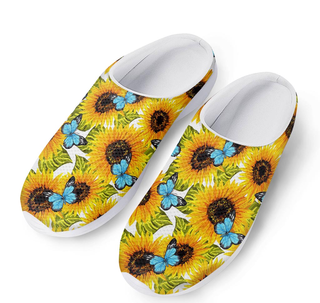 Blue Butterfly Sunflower Pattern Print Mesh Casual Shoes