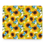 Blue Butterfly Sunflower Pattern Print Mouse Pad
