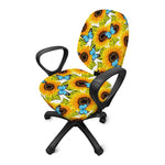 Blue Butterfly Sunflower Pattern Print Office Chair Cover