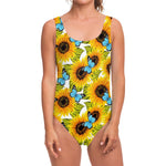 Blue Butterfly Sunflower Pattern Print One Piece Swimsuit
