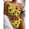 Blue Butterfly Sunflower Pattern Print One Shoulder Bikini Top