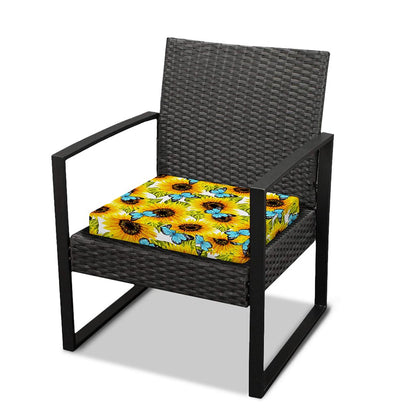 Blue Butterfly Sunflower Pattern Print Outdoor Seat Cushion Cover