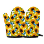 Blue Butterfly Sunflower Pattern Print Oven Mitts