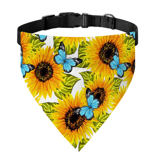 Blue Butterfly Sunflower Pattern Print Over The Collar Dog Bandana