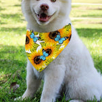 Blue Butterfly Sunflower Pattern Print Over The Collar Dog Bandana