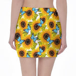 Blue Butterfly Sunflower Pattern Print Pencil Mini Skirt