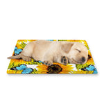 Blue Butterfly Sunflower Pattern Print Pet Cooling Mat Cover