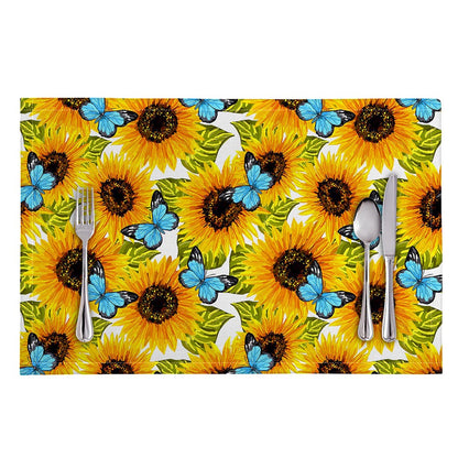 Blue Butterfly Sunflower Pattern Print Placemat