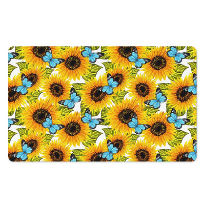 Blue Butterfly Sunflower Pattern Print Polyester Doormat