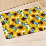 Blue Butterfly Sunflower Pattern Print Polyester Doormat