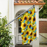 Blue Butterfly Sunflower Pattern Print Polyester Flag