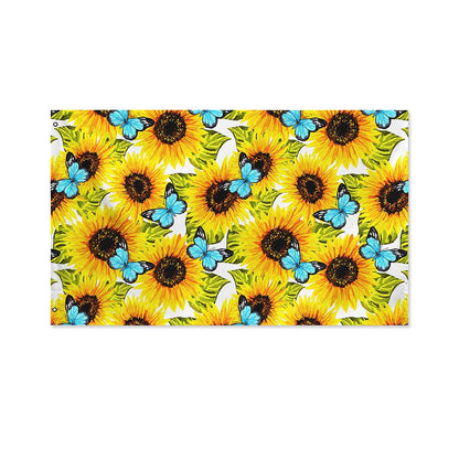 Blue Butterfly Sunflower Pattern Print Polyester Flag