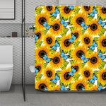 Blue Butterfly Sunflower Pattern Print Polyester Shower Curtain