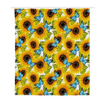 Blue Butterfly Sunflower Pattern Print Polyester Shower Curtain