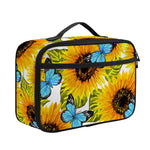 Blue Butterfly Sunflower Pattern Print Portable Lunch Bag