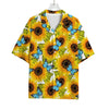 Blue Butterfly Sunflower Pattern Print Rayon Hawaiian Shirt