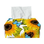Blue Butterfly Sunflower Pattern Print Rectangle Tissue Box Cover