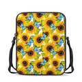 Blue Butterfly Sunflower Pattern Print Rectangular Crossbody Bag